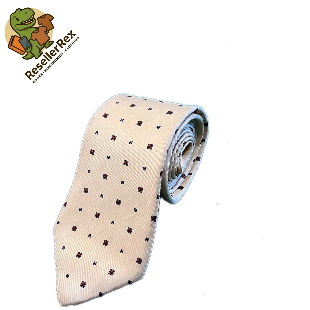 Geoffrey Beene Mens Necktie Beige Red Square‎ Pattern Silk Tie Business